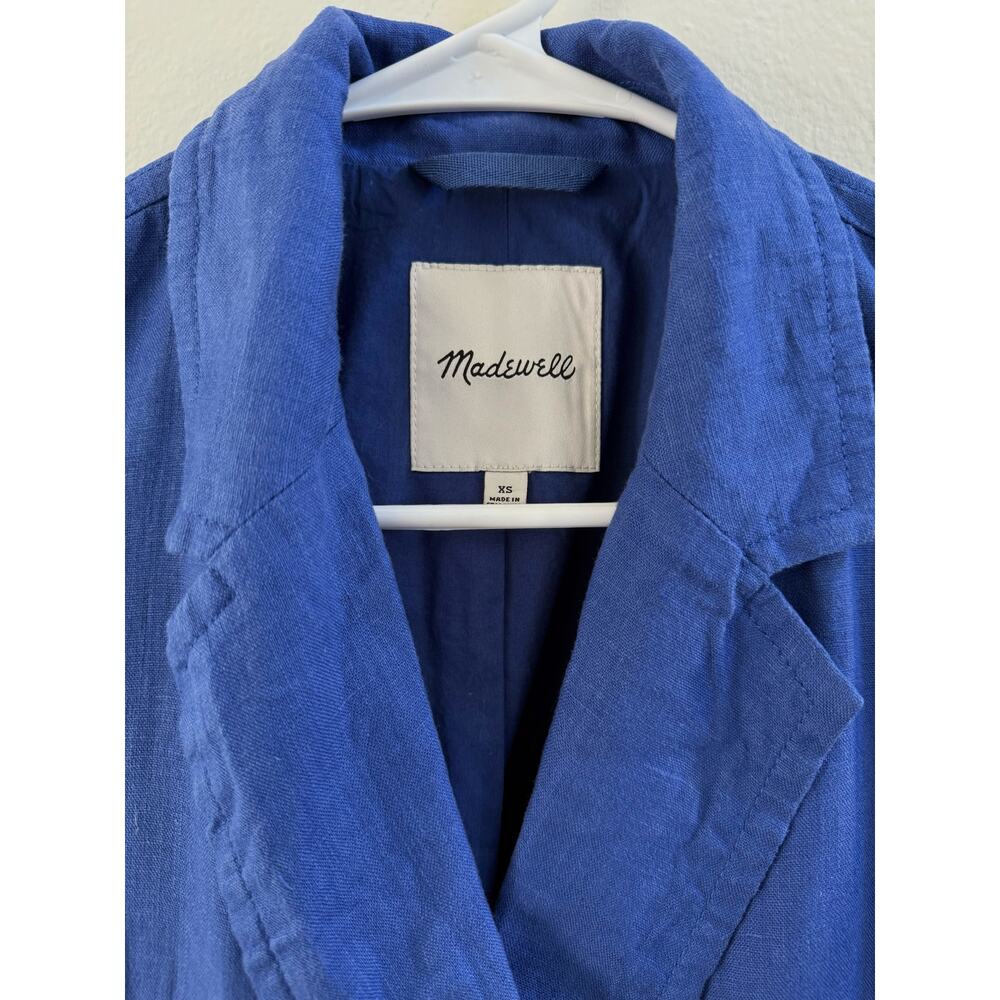 Madewell Blue Linen XS Double-Breasted Oversized Blazer Jacket - Picture 5 of 16